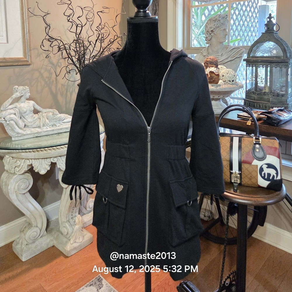 Juicy Couture Zip Up Sweater/Hoodie Cotton Cinched Waist Adjustable Sleeves #105